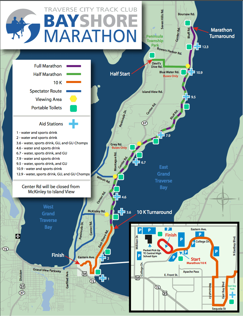 Traverse City Bay Shore Half Marathon Map