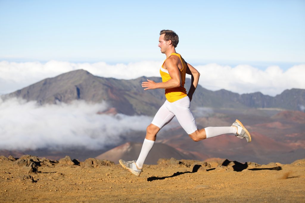 An athlete sprinting.