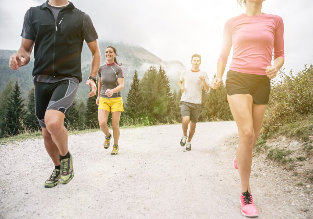 Four friends running off road. Best Men's Underwear for Running